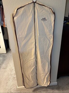 Authentic Hermes long Cream and Brown canvas Branded Garment Cover 60x24”
